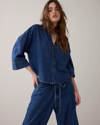 Summum Woman Denim Kimono Light Cotton Blouse - Denim