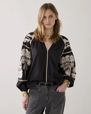 Summum Woman Embroidered Contrast Blouse - Black
