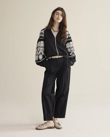 Summum Woman Embroidered Contrast Blouse - Black