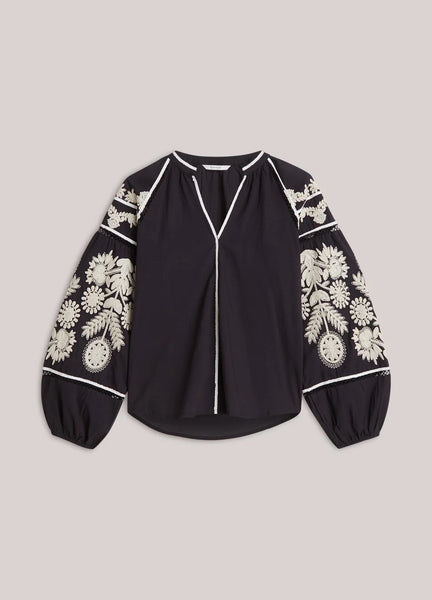 Summum Woman Embroidered Contrast Blouse - Black