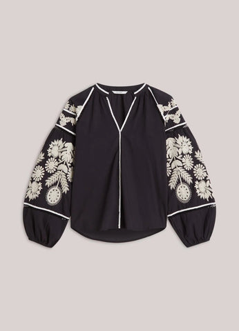 Summum Woman Embroidered Contrast Blouse - Black