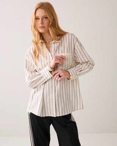 Summum Woman Stripe Shirt with Lace Back - Ivory