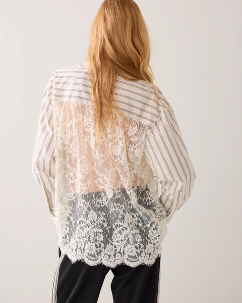 Summum Woman Stripe Shirt with Lace Back - Ivory