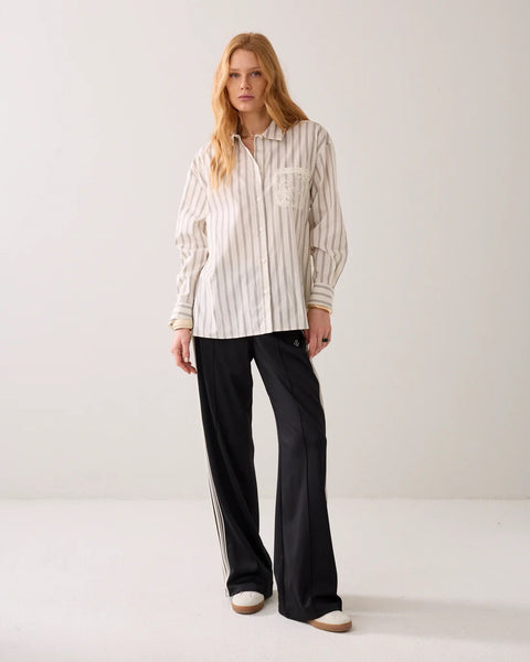 Summum Woman Stripe Shirt with Lace Back - Ivory