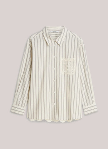 Summum Woman Stripe Shirt with Lace Back - Ivory