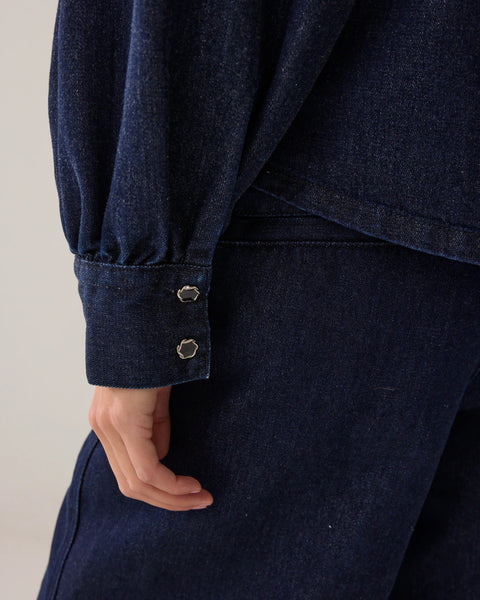 Summum Woman Denim Pussy Bow Blouse with Lurex - Denim