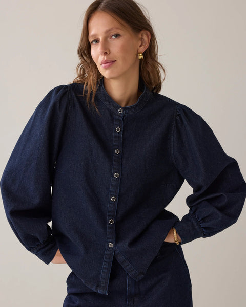 Summum Woman Denim Pussy Bow Blouse with Lurex - Denim