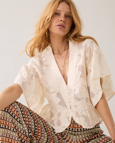 Summum Woman Bohemian Peplum Blouse - Ivory