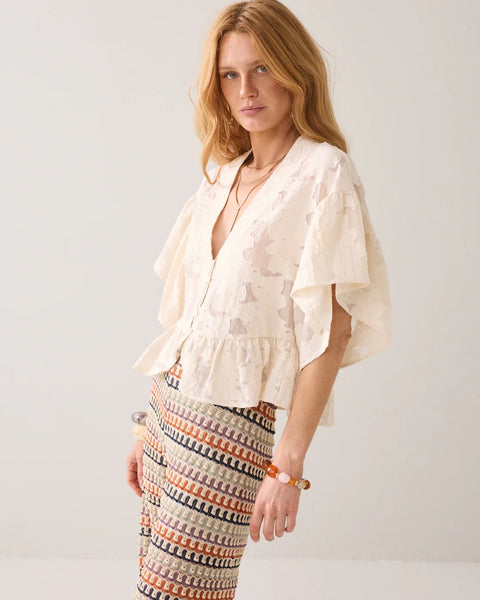 Summum Woman Bohemian Peplum Blouse - Ivory