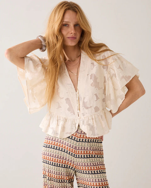 Summum Woman Bohemian Peplum Blouse - Ivory