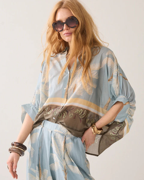 Summum Woman Transparent Blouse with Beach Print