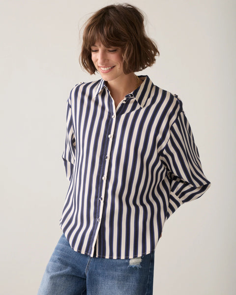 Summum Woman Satin Striped Blouse - Blue