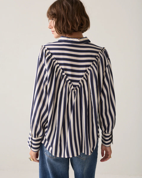Summum Woman Satin Striped Blouse - Blue