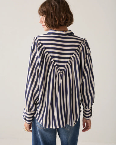 Summum Woman Satin Striped Blouse - Blue