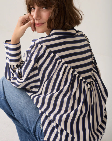 Summum Woman Satin Striped Blouse - Blue