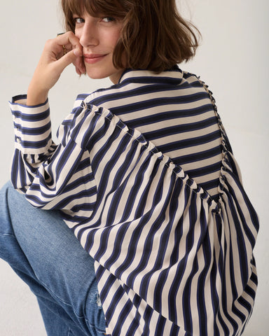 Summum Woman Satin Striped Blouse - Blue