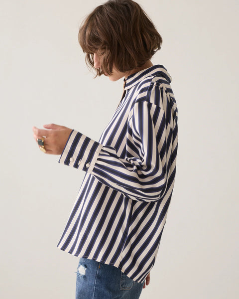 Summum Woman Satin Striped Blouse - Blue