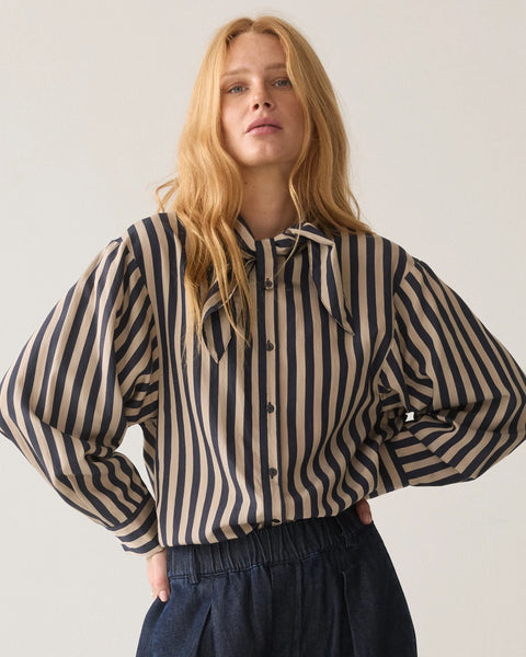 Summum Woman Striped Ecovero Tie Blouse - Stripe Blue