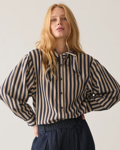 Summum Woman Striped Ecovero Tie Blouse - Stripe Blue