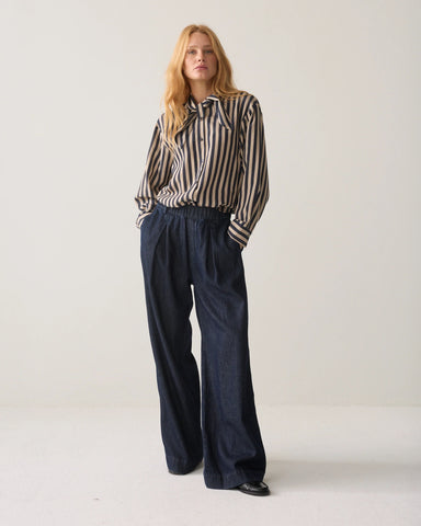 Summum Woman Striped Ecovero Tie Blouse - Stripe Blue