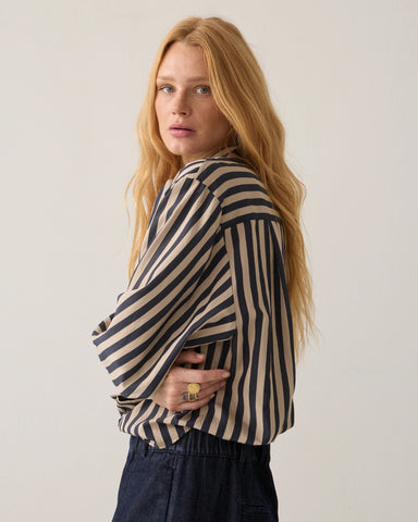 Summum Woman Striped Ecovero Tie Blouse - Stripe Blue