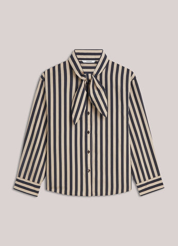 Summum Woman Striped Ecovero Tie Blouse - Stripe Blue