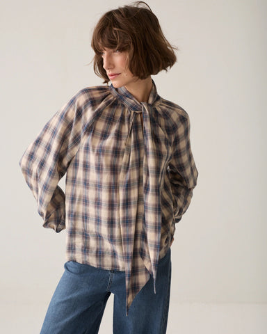 Summum Woman Cotton Pussy Bow Blouse - Blue