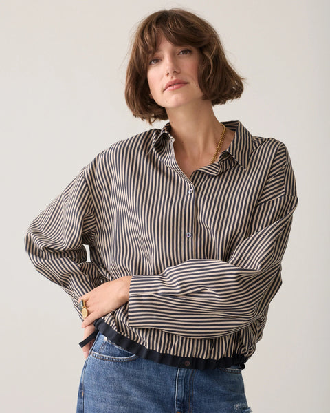 Summum Woman Striped Blouse with Drawstring - Blue