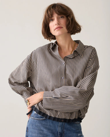 Summum Woman Striped Blouse with Drawstring - Blue