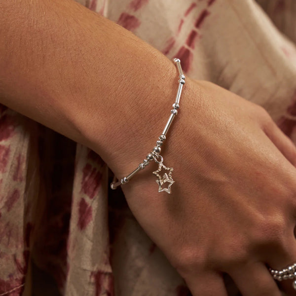 ChloBo Dainty Moon Cut Sparkle Interlocking Star Bracelet - Silver