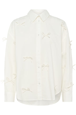 Soaked In Luxury Joa Bow Shirt LS Blouse - Broken White