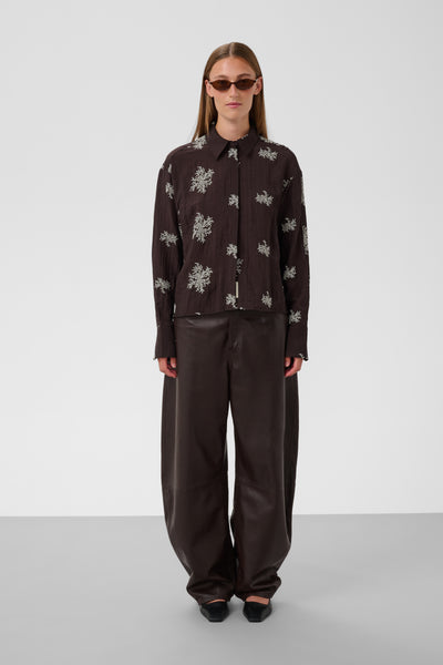 Soaked In Luxury SLAzalea Long Sleeve Shirt - Dark Ganache