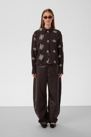 Soaked In Luxury SLAzalea Long Sleeve Shirt - Dark Ganache