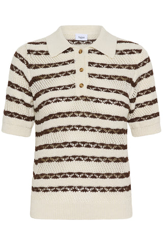 Saint Tropez RosettaSZ Knitted Polo Stripe Top - Fondue Stripe