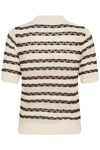Saint Tropez RosettaSZ Knitted Polo Stripe Top - Fondue Stripe
