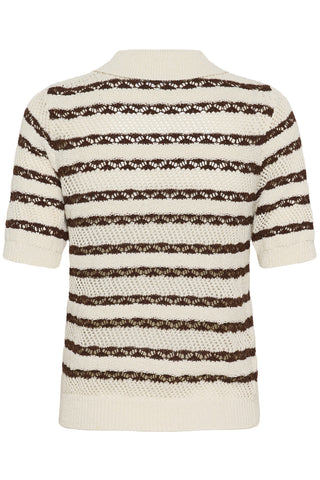 Saint Tropez RosettaSZ Knitted Polo Stripe Top - Fondue Stripe