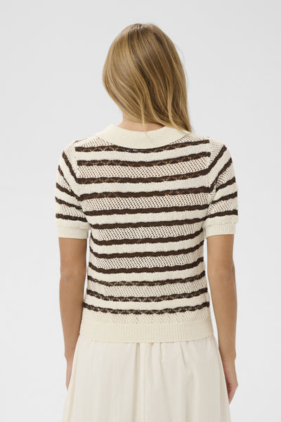 Saint Tropez RosettaSZ Knitted Polo Stripe Top - Fondue Stripe