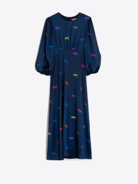 VILAGALLO Printed Long Dress - Navy