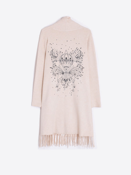 VILAGALLO Long Fringed Cardigan - Off White