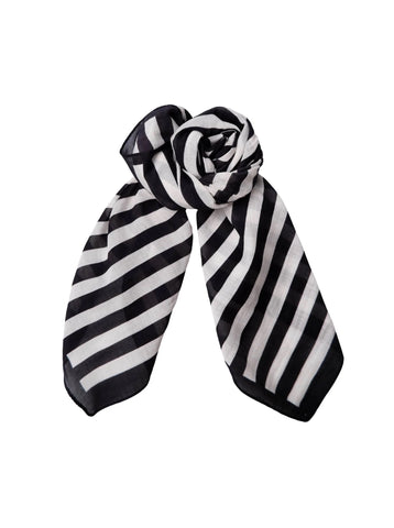 Black Colour Stripe Mini Scarf - Black