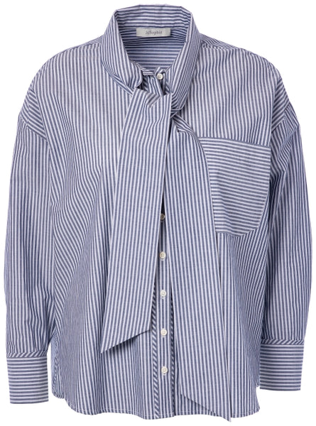 Jc Sophie Polo Bow Shirt - Dark Blue Stripes