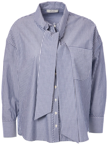 Jc Sophie Polo Bow Shirt - Dark Blue Stripes
