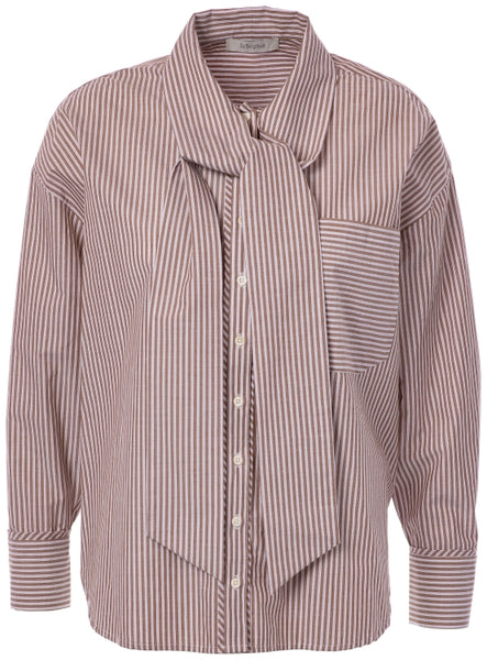 Jc Sophie Polo Bow Shirt - Brown Stripes