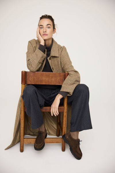 Jc Sophie Panna Checked Long Coat - Brown Check