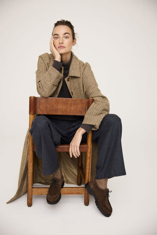 Jc Sophie Panna Checked Long Coat - Brown Check