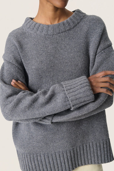 Soaked In Luxury SLMoline Crew Neck Sweater - Grey Melange
