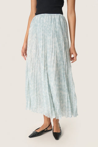 Soaked In Luxury SLMarta Evelina Pleated Skirt - Silver Blue Stroke Print