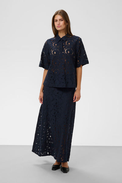 Soaked In Luxury SLTaya Lace Polo Shirt -  Night Sky / Blue