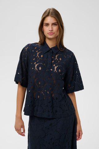 Soaked In Luxury SLTaya Lace Polo Shirt -  Night Sky / Blue