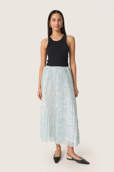 Soaked In Luxury SLMarta Evelina Pleated Skirt - Silver Blue Stroke Print